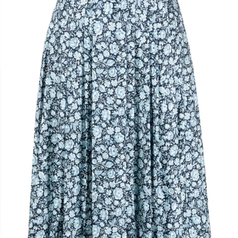 Tory Burch Navy and Light Blue Floral Midi Skirt